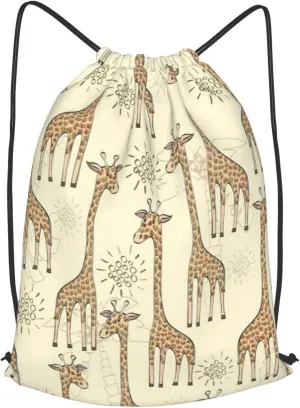 Hand Drawn Giraffes Drawstring Cinch Backpack Polyester Sack Pack String Bag For Hiking Camping Adventure