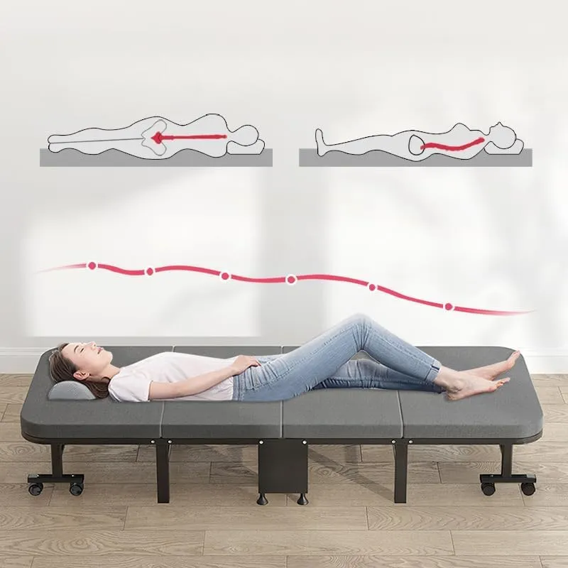 HAOWINS-PAN Four-fold Folding Bed Folding Chair Sofa Bed Sheets Human Folding Bed Folding Bed Office Camp Bed Single Bed