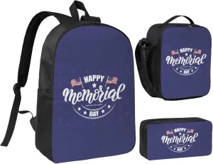 Happy Memorial Day Backpack Set Lightweight Laptop Backpack Lunch Bag with Pencil Case for Women Men Travel Work