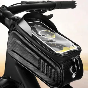 Hard Shell Bike Saddle Bag - Waterproof Top Tube Phone Case with Touchscreen Window | Mountain Bike Frame Storage Bag