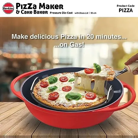 Hawkins Diecast Nonstick Pizza Maker And Cake Baker With Glass Lid - 1 Pc (30 cm)