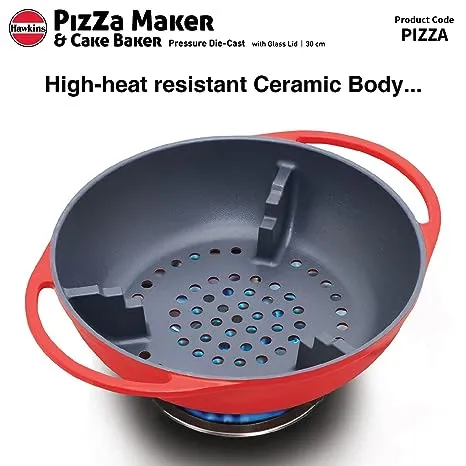 Hawkins Diecast Nonstick Pizza Maker And Cake Baker With Glass Lid - 1 Pc (30 cm)