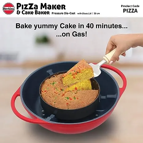 Hawkins Diecast Nonstick Pizza Maker And Cake Baker With Glass Lid - 1 Pc (30 cm)