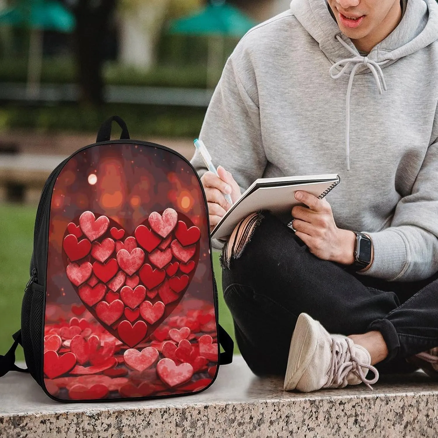 Hearts Love Backpack, Laptop Backpack for Men, 17 Inch Travel Hiking Daypack, Casual Backpack