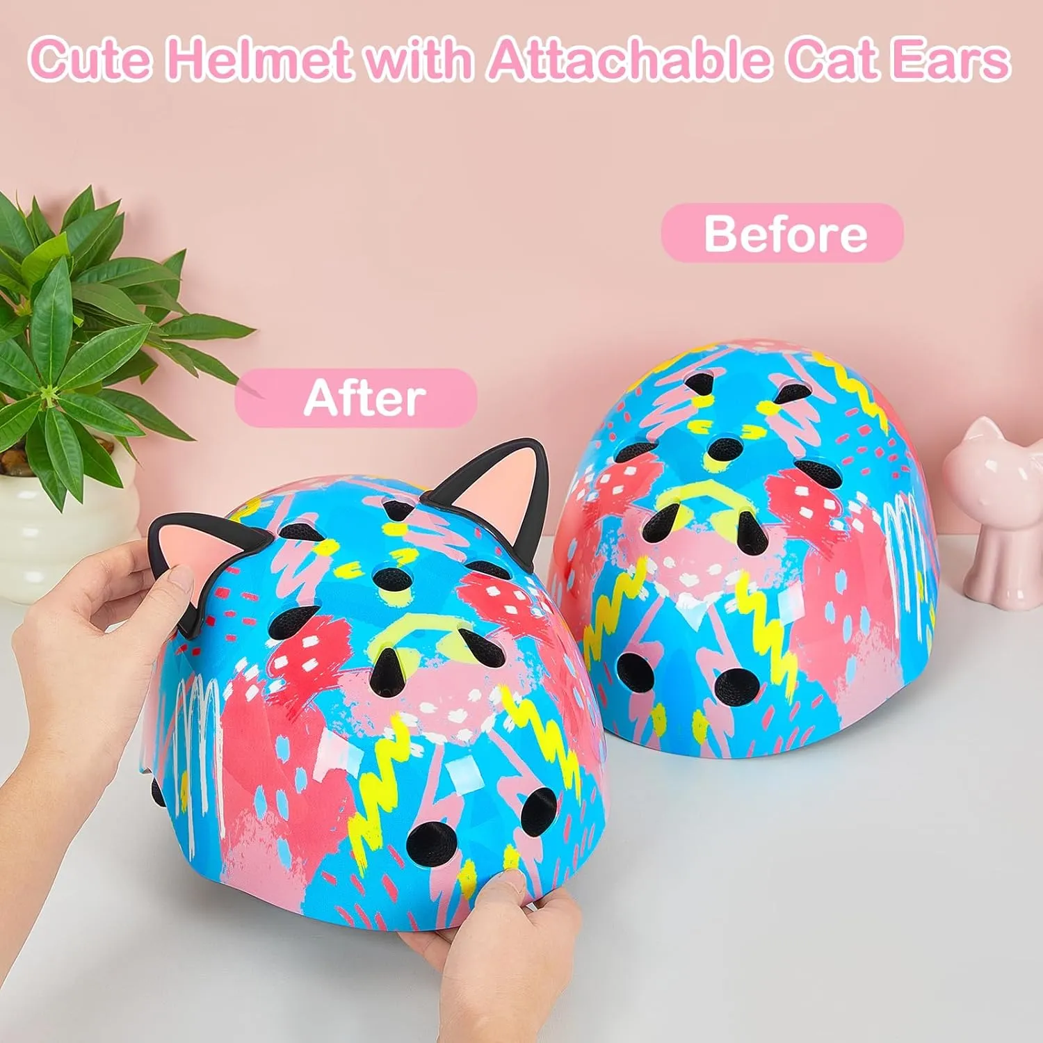 Helmet for Kids 8-14, Adjustable Kids Bike Helmet with DIY Cat Ears for Girls Youth for Skateboard Scooter Cycling Roller Skating