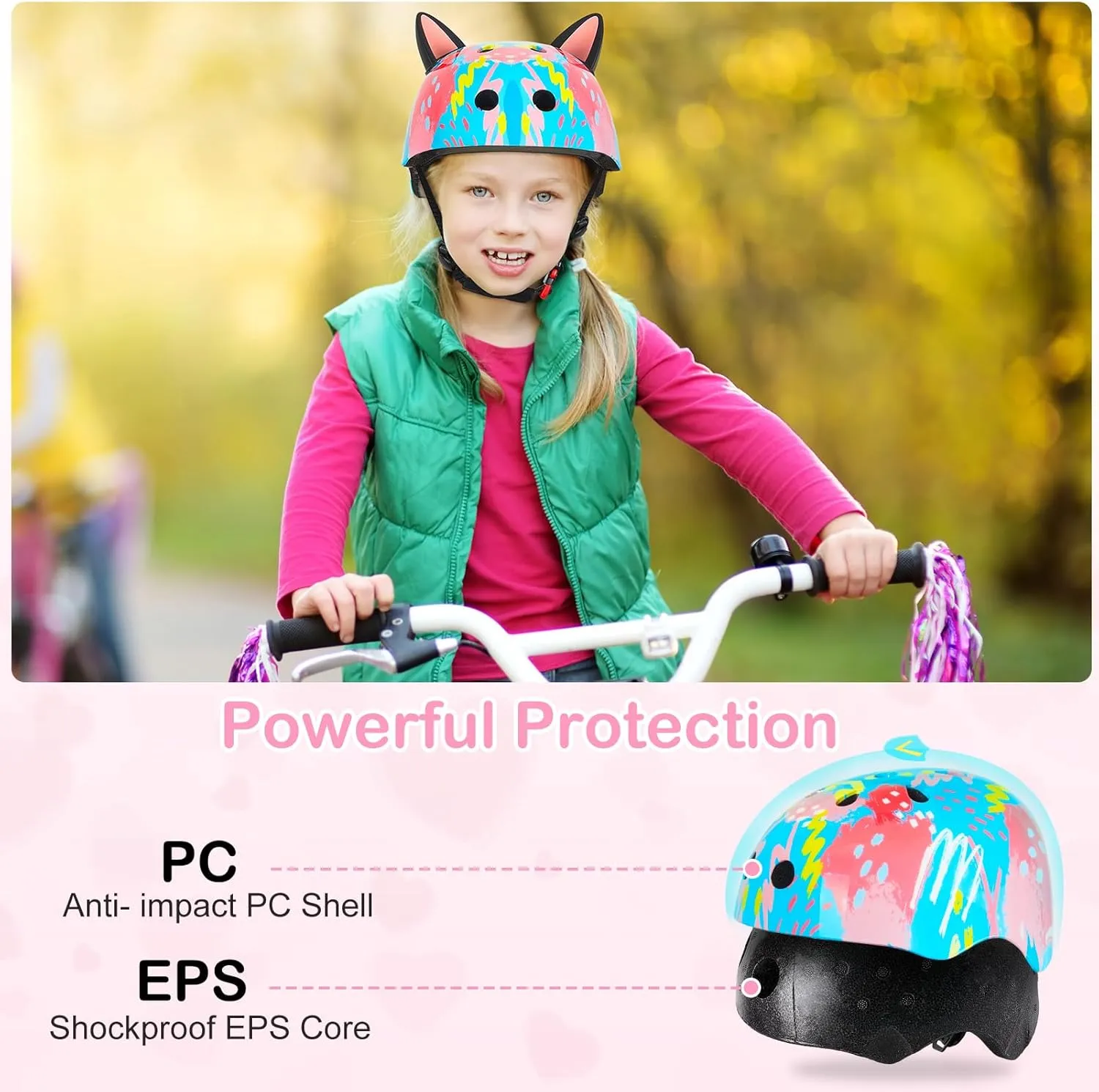 Helmet for Kids 8-14, Adjustable Kids Bike Helmet with DIY Cat Ears for Girls Youth for Skateboard Scooter Cycling Roller Skating
