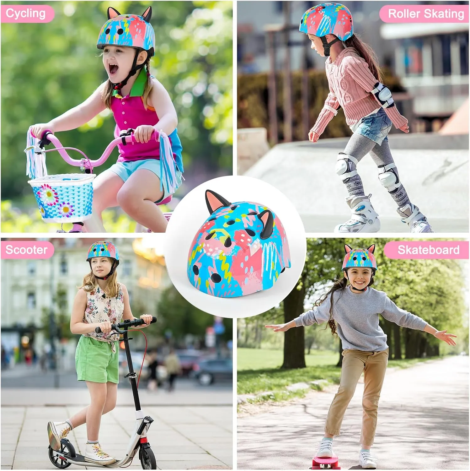 Helmet for Kids 8-14, Adjustable Kids Bike Helmet with DIY Cat Ears for Girls Youth for Skateboard Scooter Cycling Roller Skating