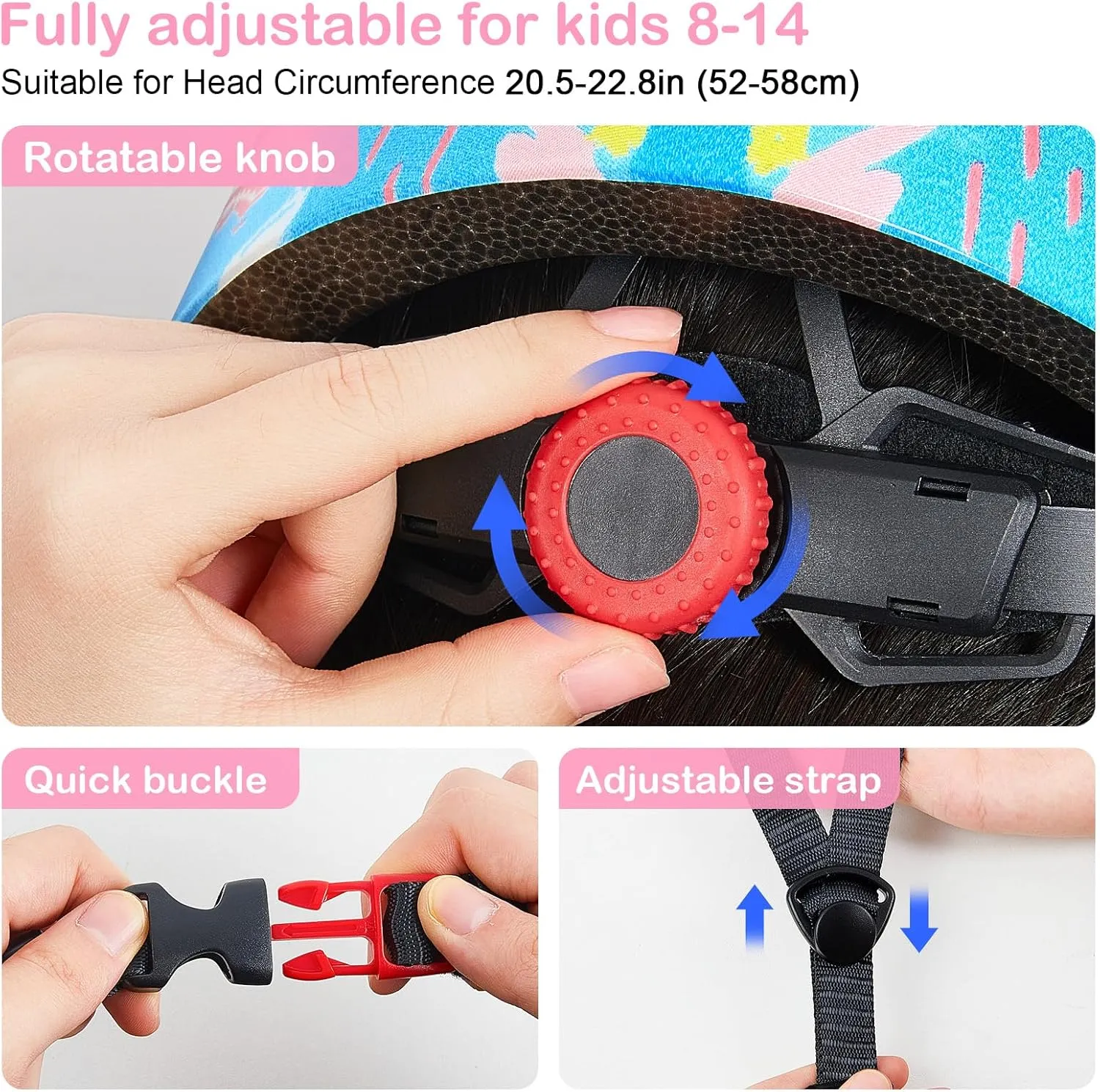 Helmet for Kids 8-14, Adjustable Kids Bike Helmet with DIY Cat Ears for Girls Youth for Skateboard Scooter Cycling Roller Skating