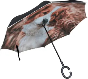 hengpai Australian Shepherd Reverse Inverted Inside Out Umbrella Cars Unigue Windproof UV Proof Double Layer for Women