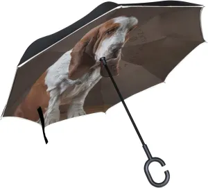 hengpai Dogs Sad Breed Basset Hound Reverse Inverted Inside Out Umbrella Cars Unigue Windproof UV Proof Double Layer for Women