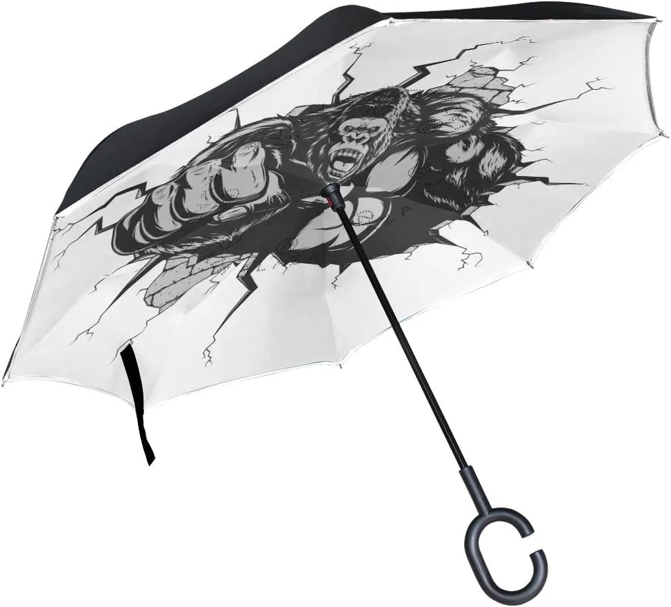 hengpai Gorilla King Kong Punches Reverse Inverted Inside Out Umbrella Cars Unigue Windproof UV Proof Double Layer for Men