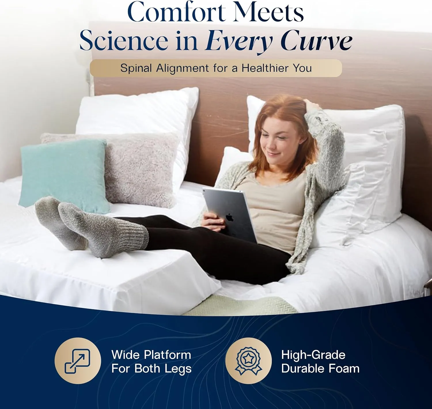 Hermell Zero Gravity Leg Rest Pillow – Foam Wedge for Post-Surgery Recovery, Back Pain Relief, Side Sleeping, Varicose Veins, Restless Legs, Includes Removable, Washable Cover White