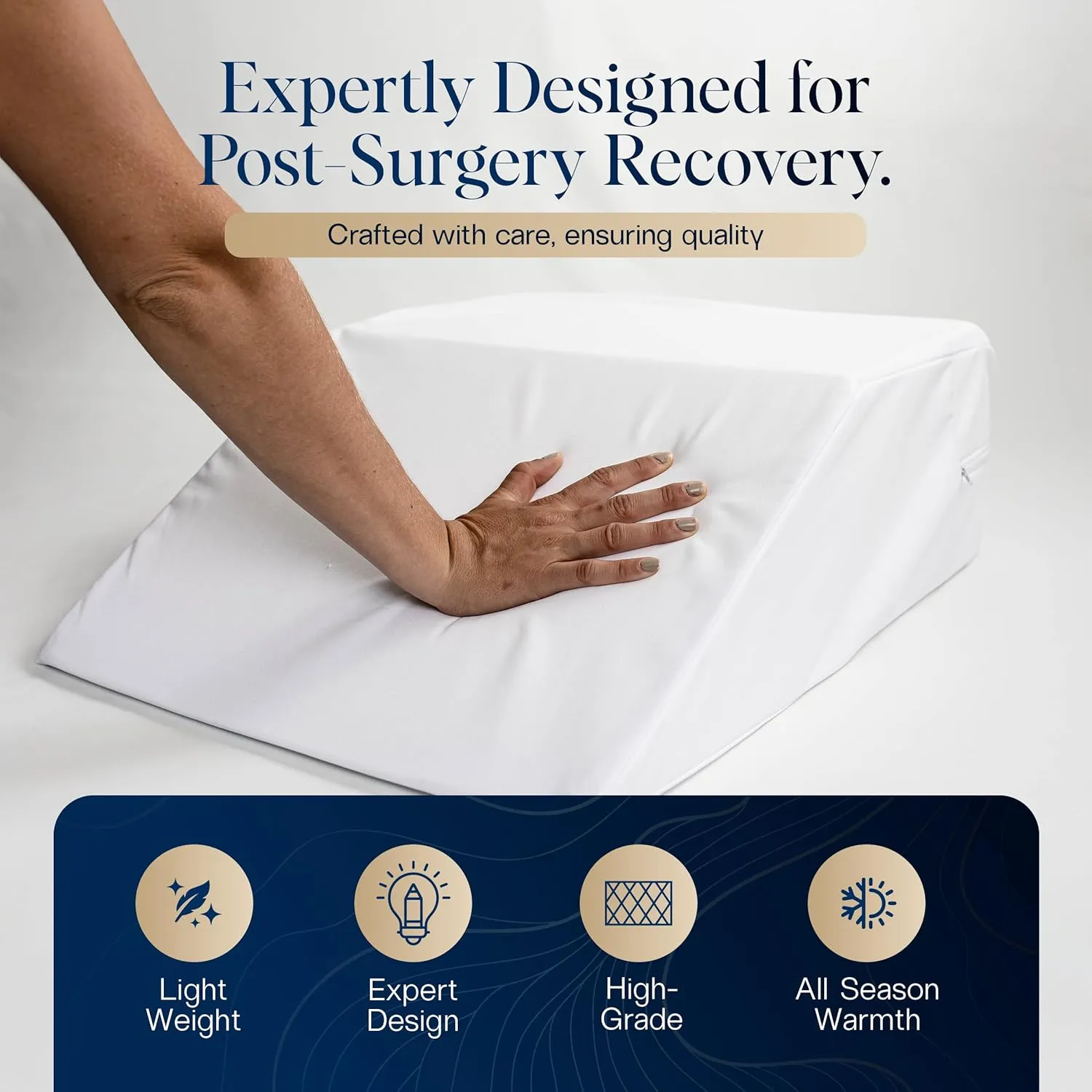 Hermell Zero Gravity Leg Rest Pillow – Foam Wedge for Post-Surgery Recovery, Back Pain Relief, Side Sleeping, Varicose Veins, Restless Legs, Includes Removable, Washable Cover White