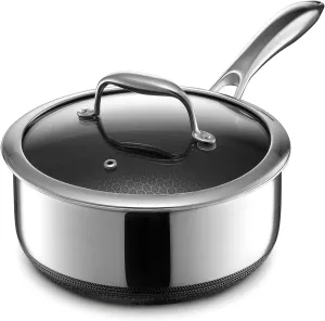 HexClad Hybrid Nonstick 3-Quart Saucepan with Tempered Glass Lid, Stay-Cool Handle, Dishwasher-Friendly, Oven-Safe Up to 900°F, Induction-Ready, Compatible with All Cooktops