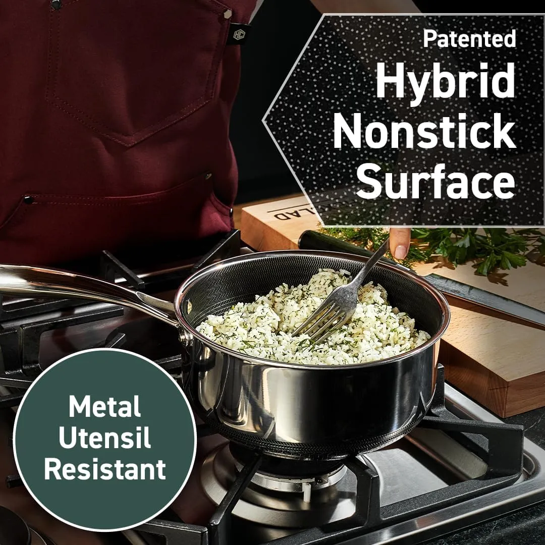 HexClad Hybrid Nonstick 3-Quart Saucepan with Tempered Glass Lid, Stay-Cool Handle, Dishwasher-Friendly, Oven-Safe Up to 900°F, Induction-Ready, Compatible with All Cooktops