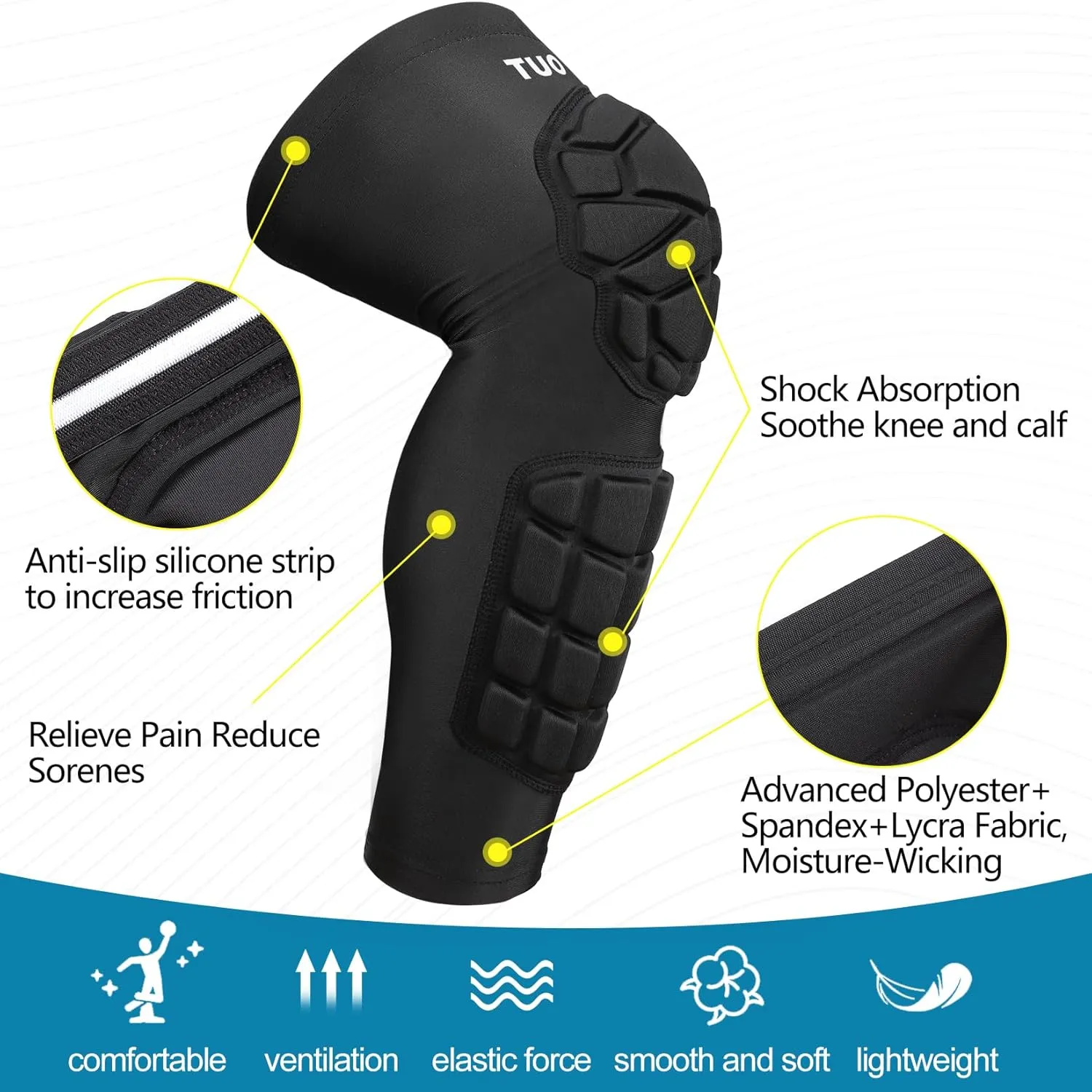High-Density EVA Foam Padded Knee Calf Pads -Gym Knee Protectors, Non-Slip Sports Knee Guards for Running, Basketball, Fitness, and Workout for Men Women