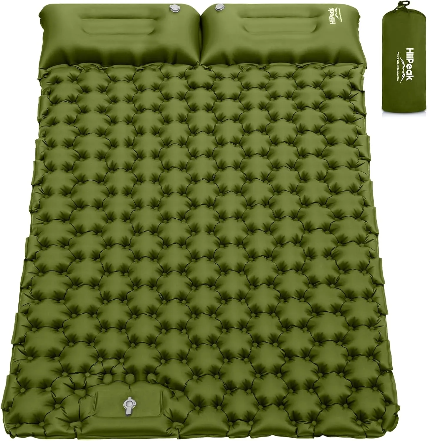 HiiPeak Double Sleeping Pad - Self Inflating 4" Extra-Thick for 2 Person with Pillow Built-in Foot Pump Inflatable Sleeping Mat for Backpacking, Hiking, Traveling, Tent, Portable Camping Mat