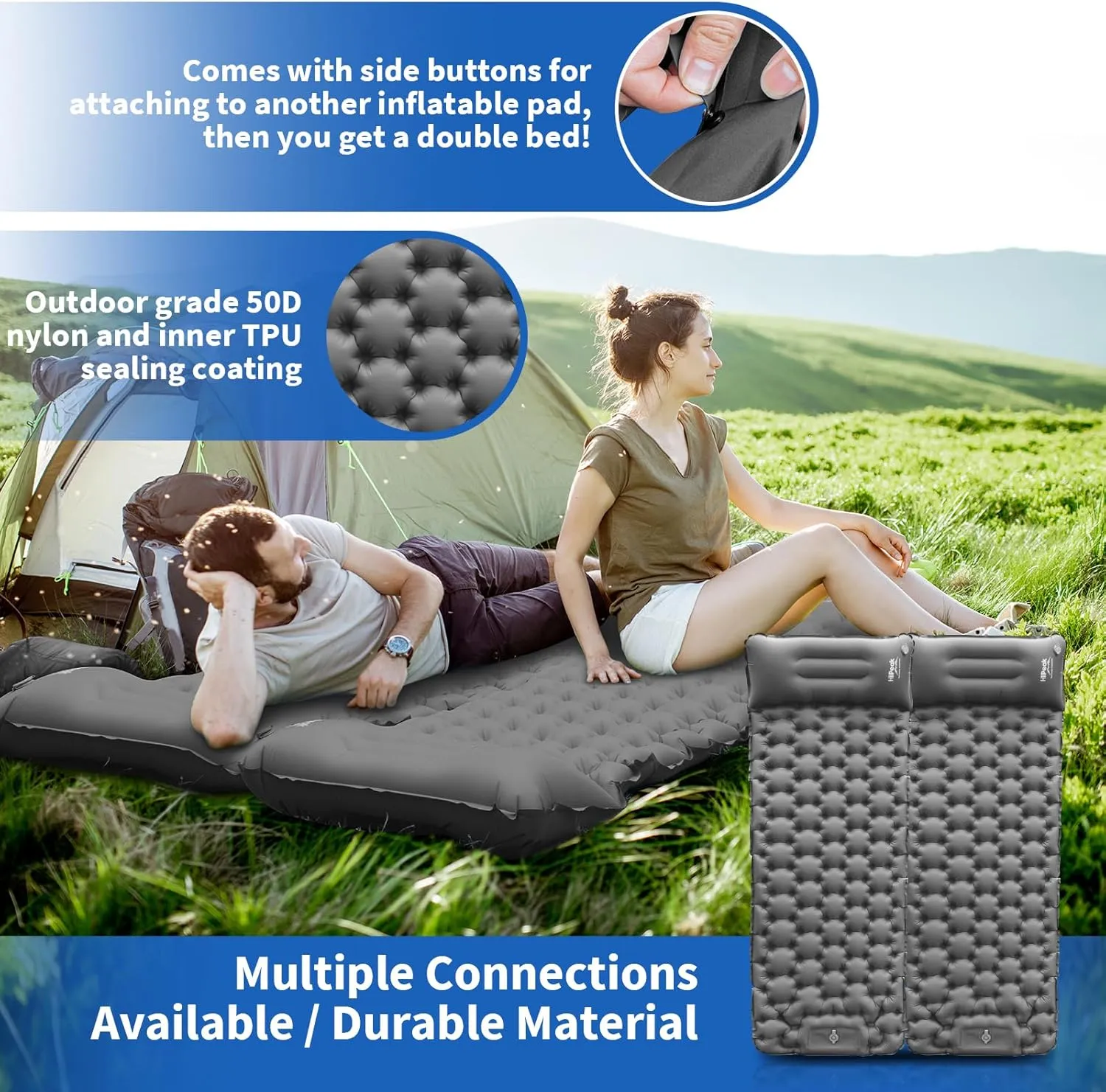 HiiPeak Sleeping Pad for Camping- Ultralight Inflatable Sleeping Mat with Built-in Foot Pump & Pillow, Upgraded Compact Camping Air Mattress for Camping, Backpacking, Hiking