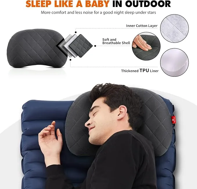 Hikenture Camping Pillow, Inflatable Air Pillow with Removable Cover, Backpacking Pillow for Sleeping, Ultralight Blow Up Pillows, Portable&Compact Hiking Pillow for Beach, Travel, Outdoor(Grey)