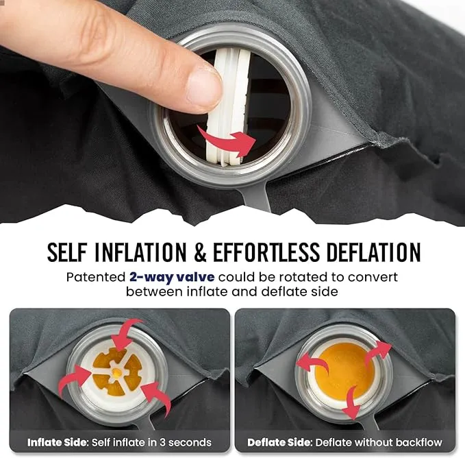 Hikenture Self Inflating Camping Pillow, Foam Travel Pillows for Sleeping, Ergonomic 3D Support Inflatable Pillow, Compressible Blow Up Camp Pillow, Portable Backpacking Pillow, Grey