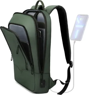 hk Backpack for Men Business Slim Backpack with USB Charger Computer Lightweight Anti-theft Travel (Green, 17.3 Inch)