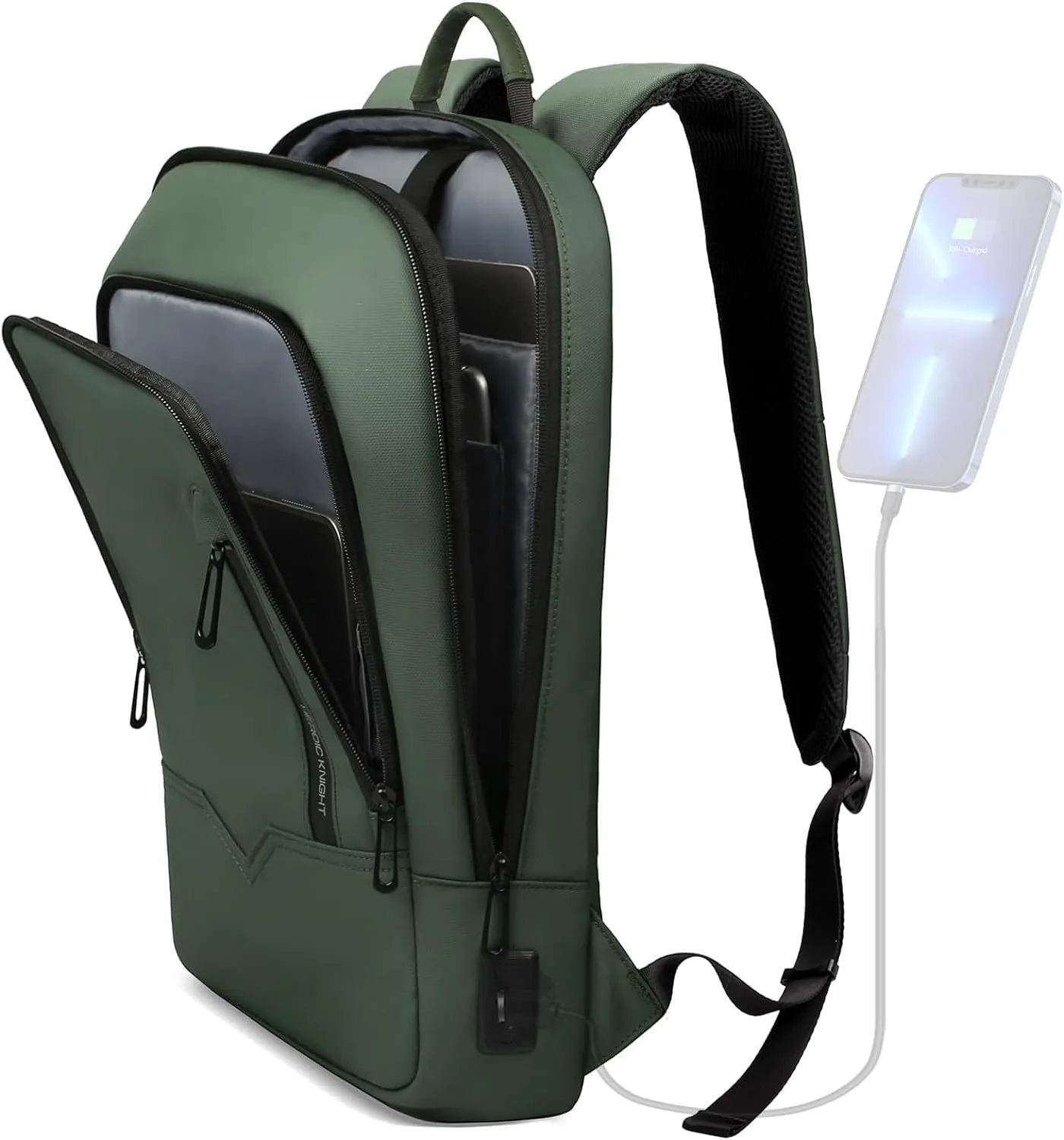 hk Backpack for Men Business Slim Backpack with USB Charger Computer Lightweight Anti-theft Travel (Green, 17.3 Inch)