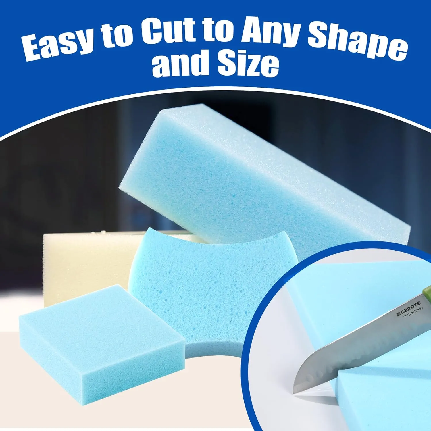 HOMBYS Upholstery Foam Memory, 1/2" Height 72" L x 24" W High Density Foam Padding Couch Cushion Support,Cut to Size Foam Furniture Replacement Pad for Sofa, Mattress Sag Support, 0.5" H, Blue