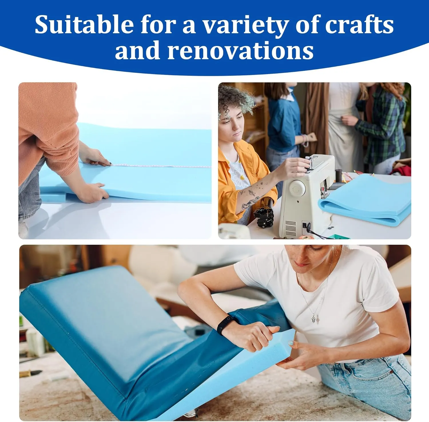 HOMBYS Upholstery Foam Memory, 1/2" Height 72" L x 24" W High Density Foam Padding Couch Cushion Support,Cut to Size Foam Furniture Replacement Pad for Sofa, Mattress Sag Support, 0.5" H, Blue