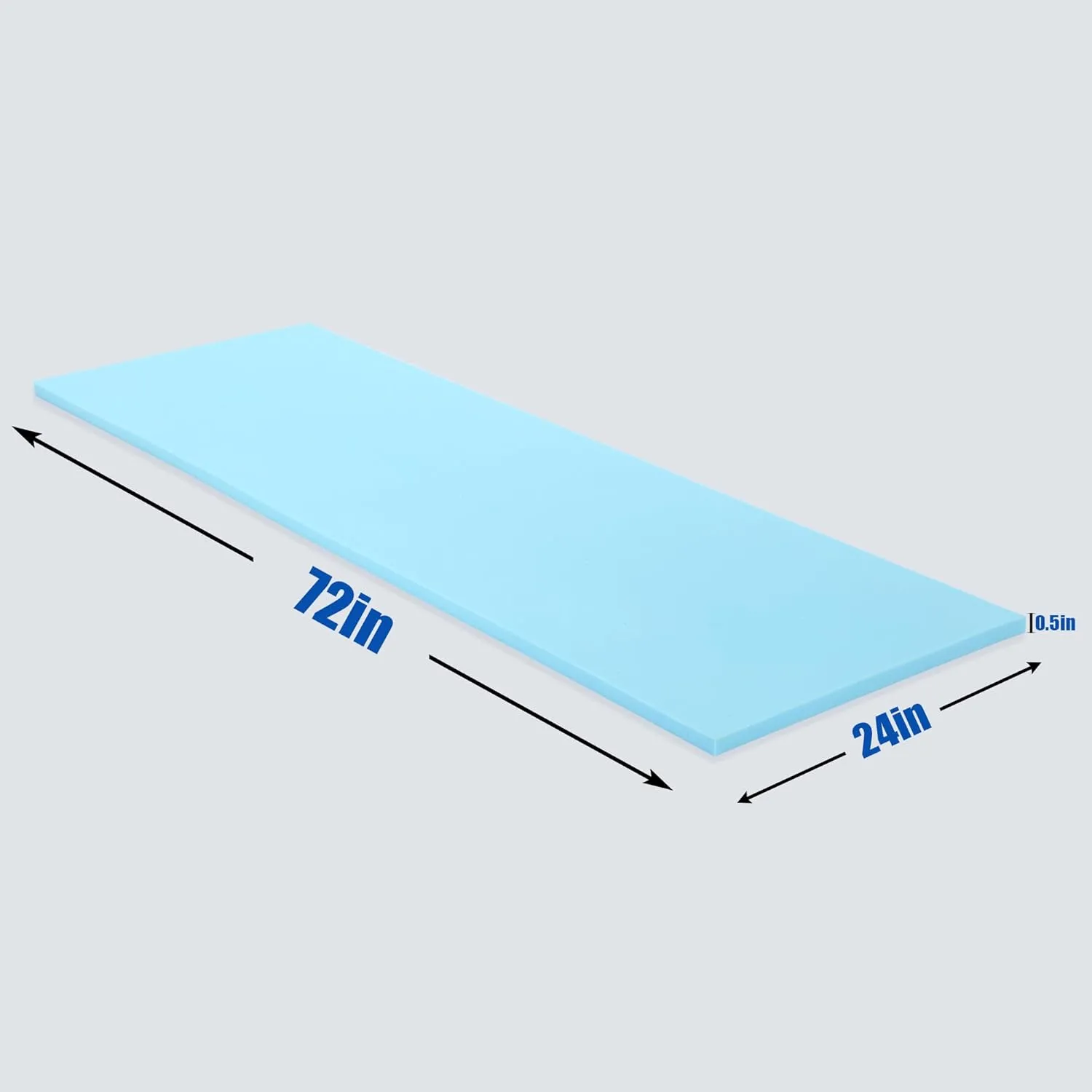 HOMBYS Upholstery Foam Memory, 1/2" Height 72" L x 24" W High Density Foam Padding Couch Cushion Support,Cut to Size Foam Furniture Replacement Pad for Sofa, Mattress Sag Support, 0.5" H, Blue