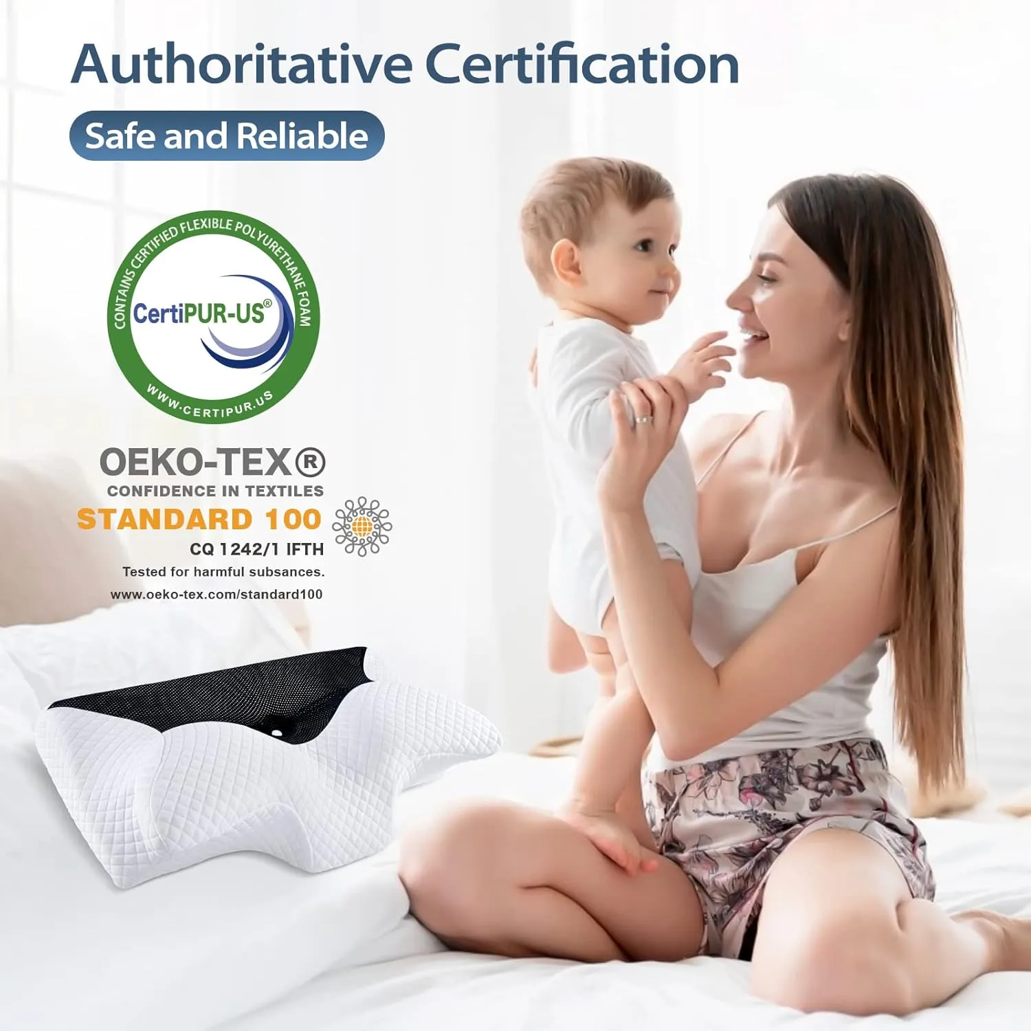 HOMCA Cervical Contour Memory Foam Pillow for Pain Relief, Orthopedic Neck Bed Pillow for Side Sleepers Back and Stomach