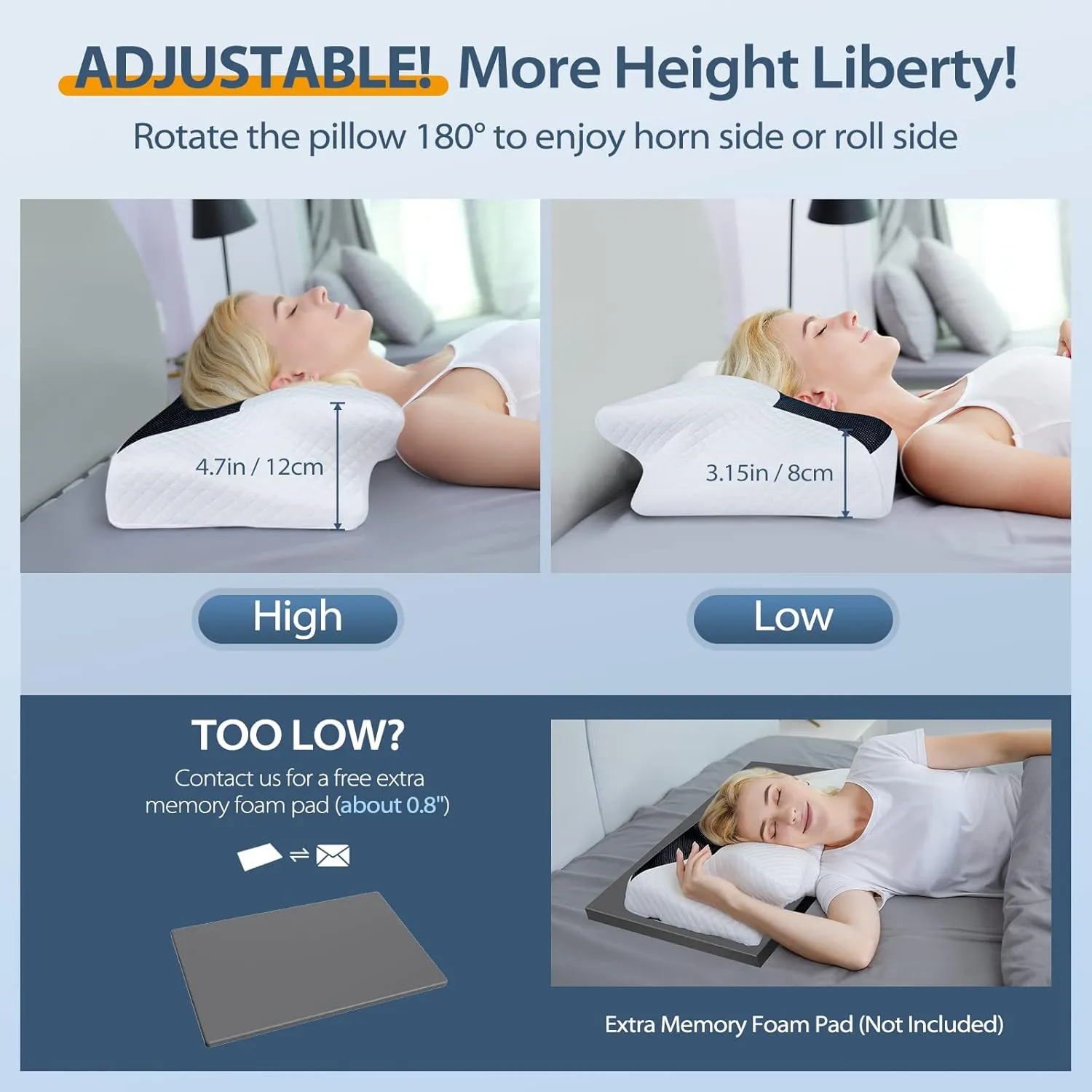 HOMCA Cervical Contour Memory Foam Pillow for Pain Relief, Orthopedic Neck Bed Pillow for Side Sleepers Back and Stomach