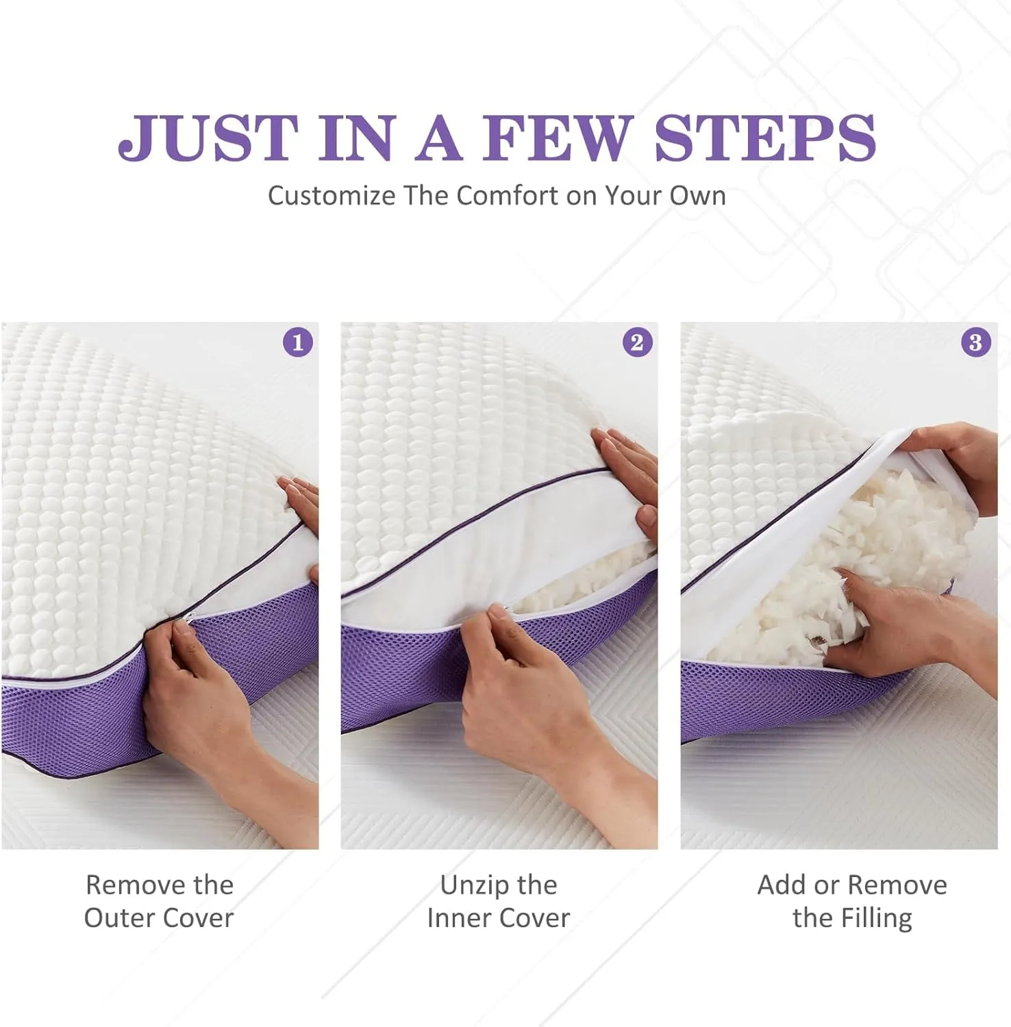 HOMELAB Adjustable Shredded Memory Foam Pillows King Size, Cooling Bed Pillows for Sleeping with Removable Cover, 2 Packs Medium Pillows for Side Stomach & Back Sleepers, 20"x34"