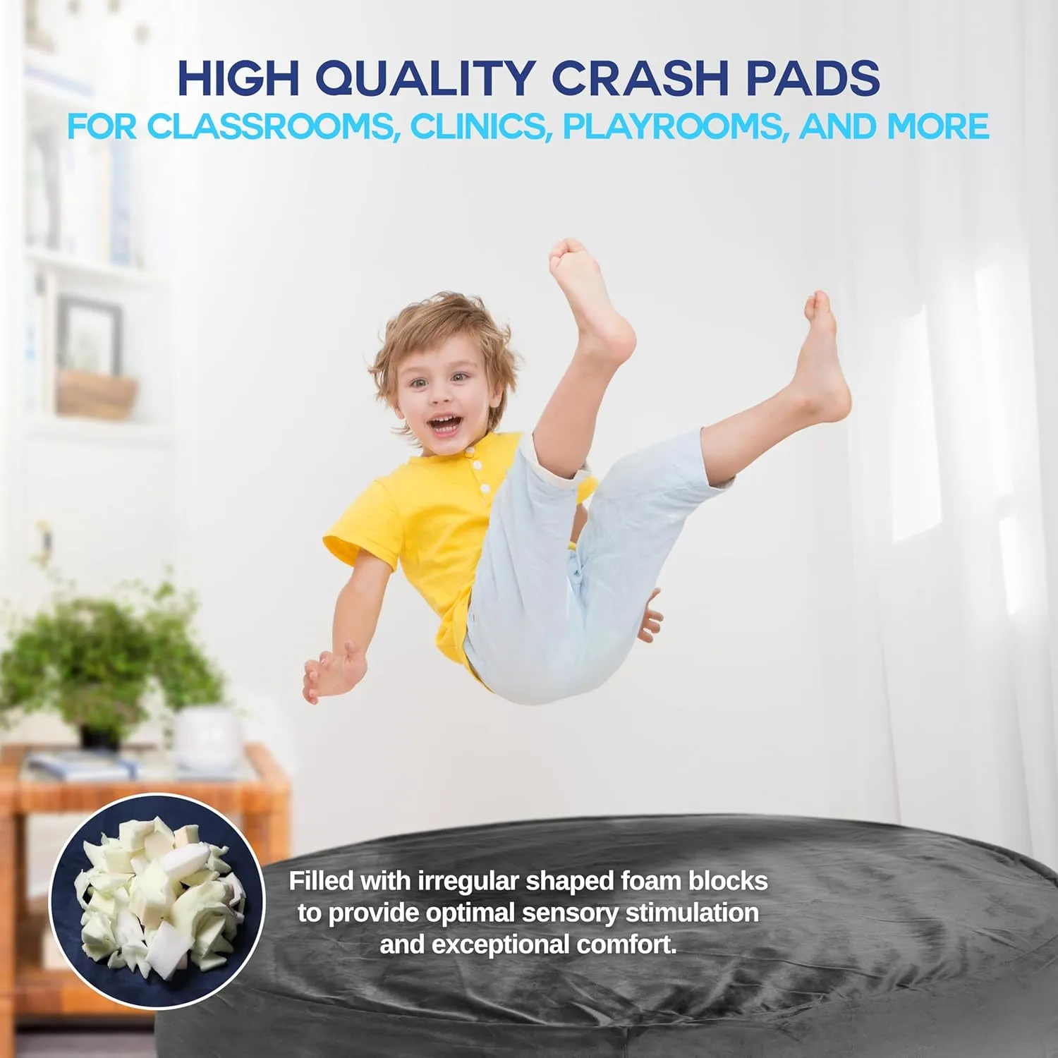 Homewell 3 x 4 Ft Crash Pad – Soft Velvet Cover Sensory Crash Pad for Kids with Durable Shock-Absorbing Foam, Machine Washable Cover, Ultimate Comfort and Safety for Kids, Adults and Pets (Gray)