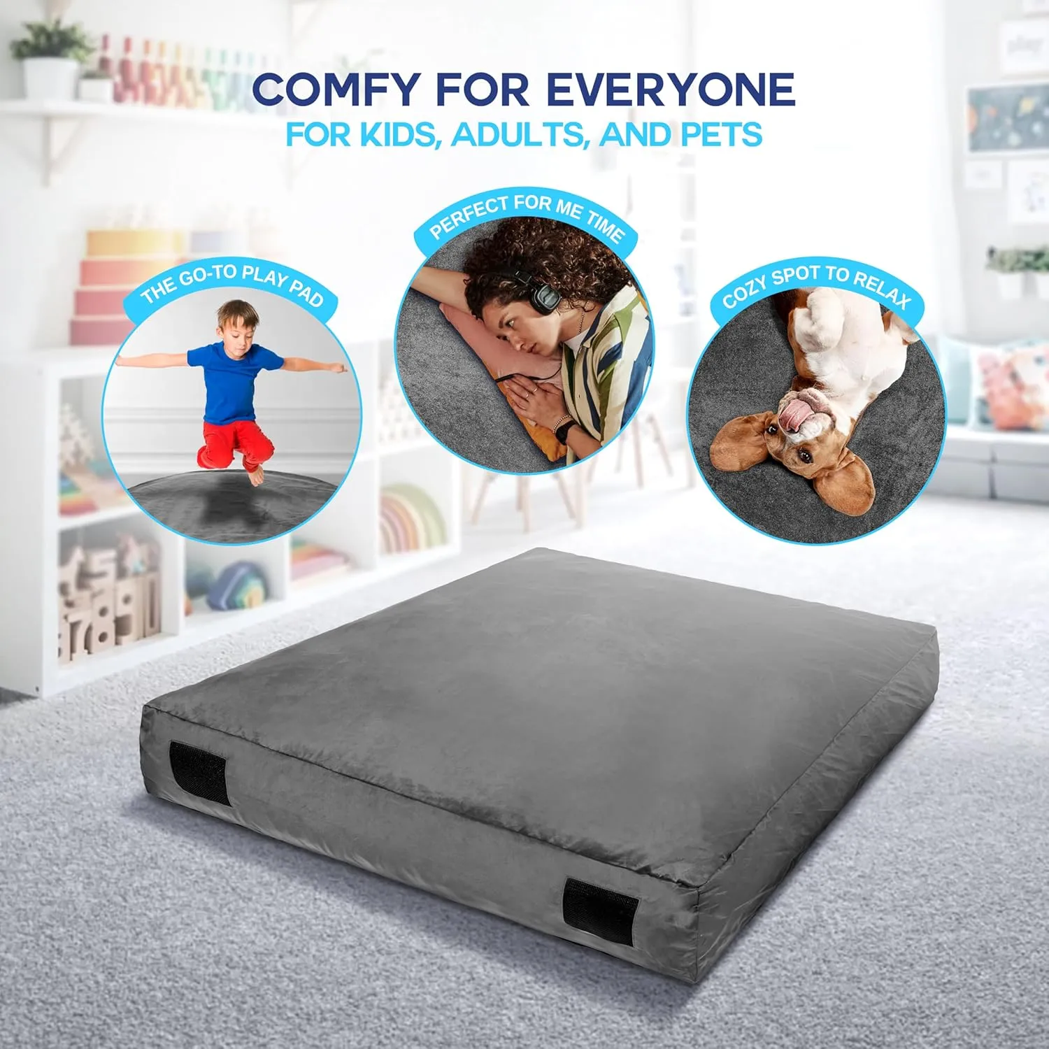 Homewell 3 x 4 Ft Crash Pad – Soft Velvet Cover Sensory Crash Pad for Kids with Durable Shock-Absorbing Foam, Machine Washable Cover, Ultimate Comfort and Safety for Kids, Adults and Pets (Gray)