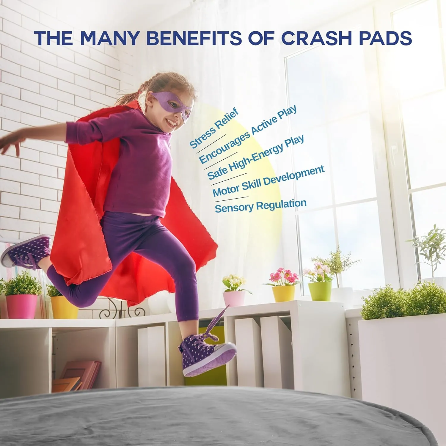 Homewell 3 x 4 Ft Crash Pad – Soft Velvet Cover Sensory Crash Pad for Kids with Durable Shock-Absorbing Foam, Machine Washable Cover, Ultimate Comfort and Safety for Kids, Adults and Pets (Gray)