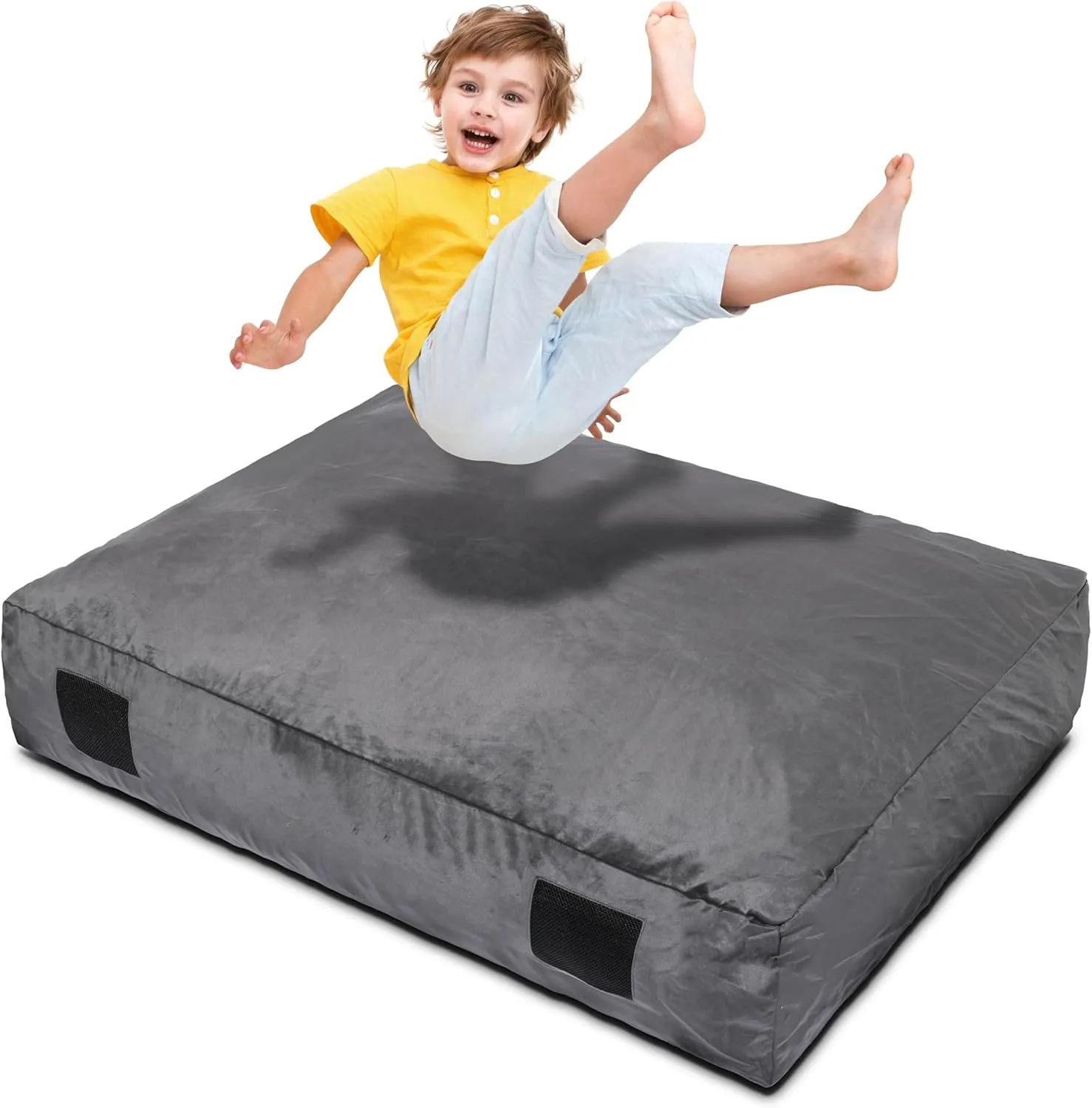Homewell 3 x 4 Ft Crash Pad – Soft Velvet Cover Sensory Crash Pad for Kids with Durable Shock-Absorbing Foam, Machine Washable Cover, Ultimate Comfort and Safety for Kids, Adults and Pets (Gray)
