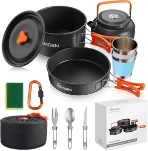 HOMGEN Portable Camping Cooking Set Camping Pots and Pans Set Aluminium Camping Cookware Kit Lightweight Camping Cooking Equipment with Storage Bag for 2-3 People for Camping Picnic Hiking etc