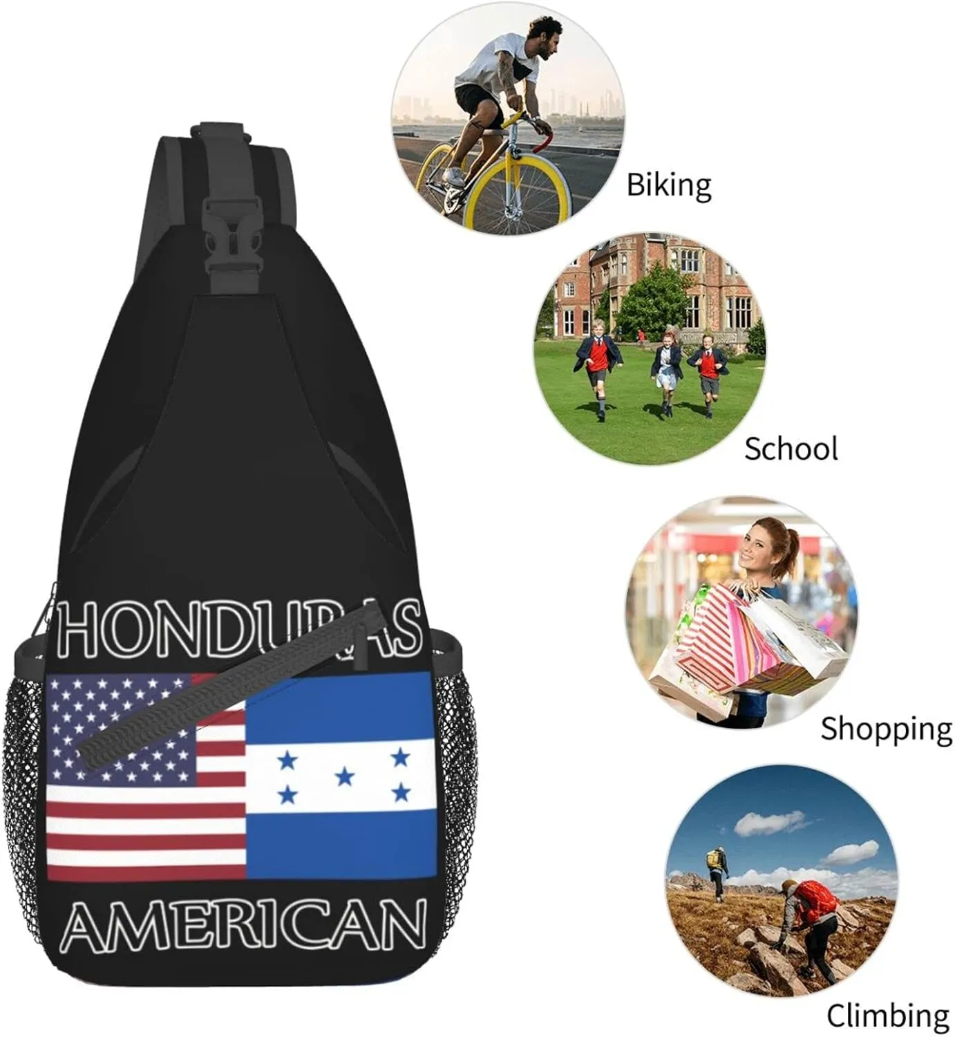 Honduras American Flag Outdoor Cross-body Shoulder Bag, Unisex Backpack For Women Men Young Hiking Travel