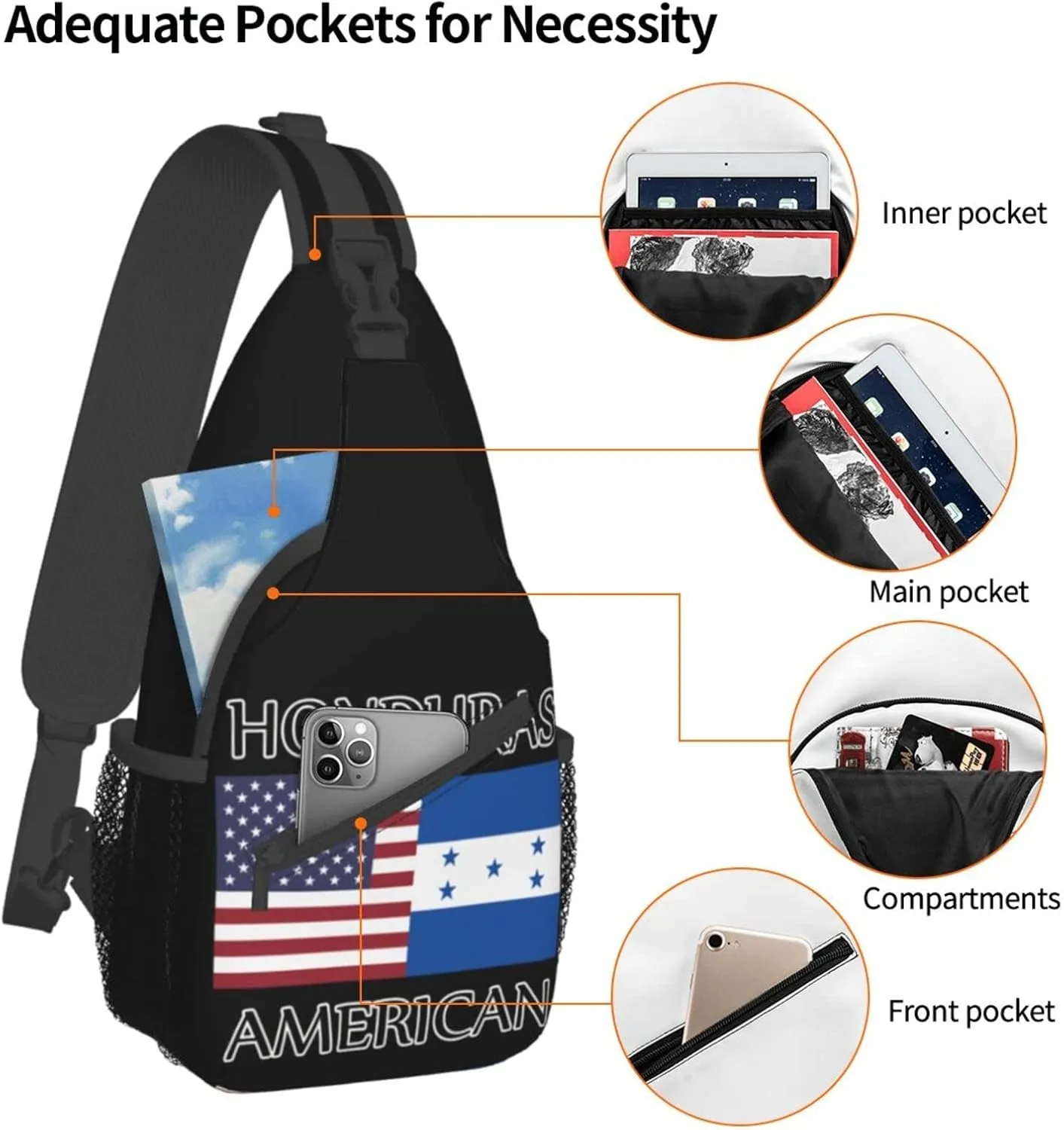 Honduras American Flag Outdoor Cross-body Shoulder Bag, Unisex Backpack For Women Men Young Hiking Travel