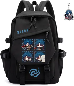 Honkai Star Rail Backpack Women Men Unisex Robin Rucksack Firefly Black Bag HSR Kawaii Anime Backpack (Black-Blade)