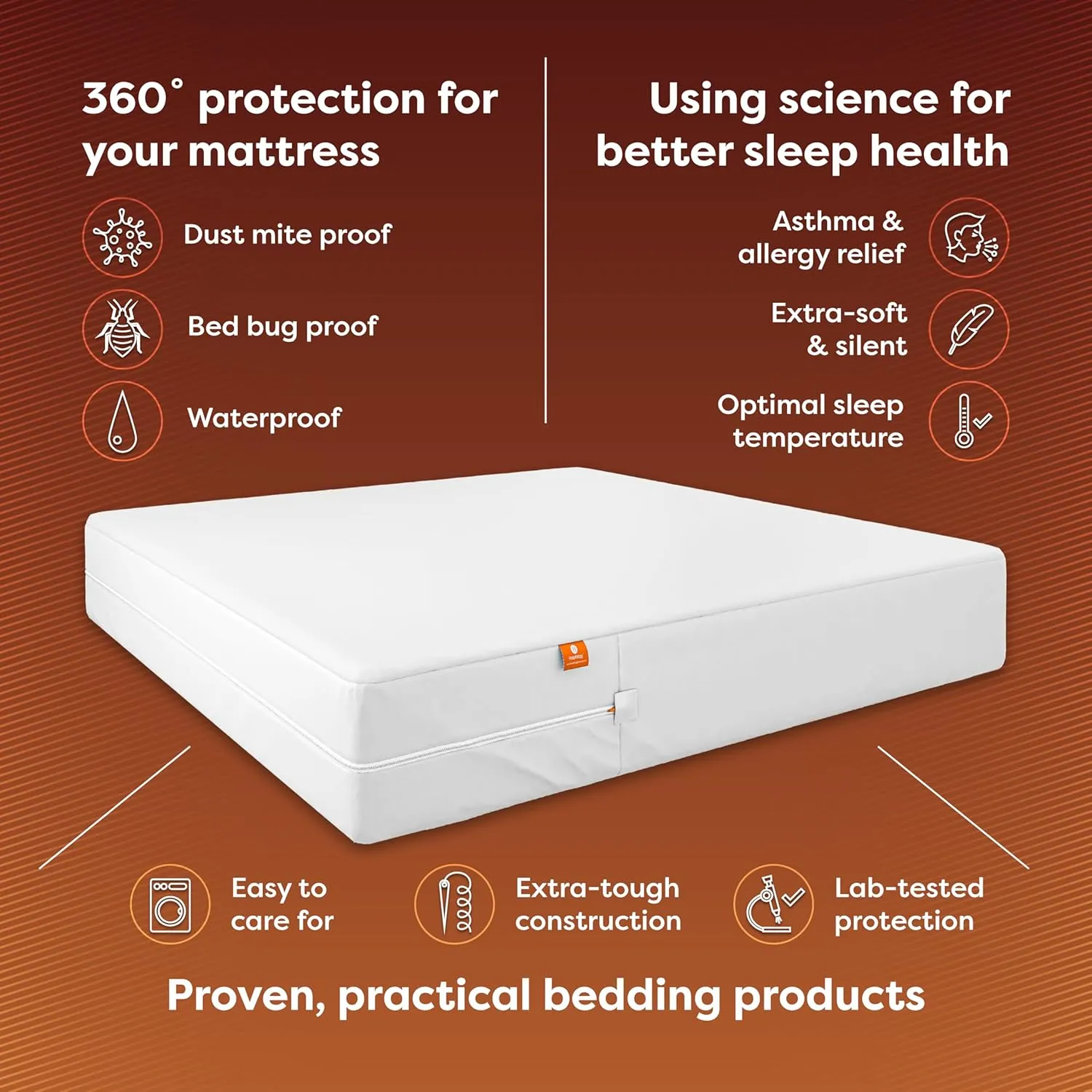 HOSPITOLOGY PRODUCTS Mattress Encasement - Zippered Bed Bug Dust Mite Proof Hypoallergenic - Sleep Defense System - Full/Double - Waterproof - Stretchable - Low Profile 9" Depth - 54" W x 75" L