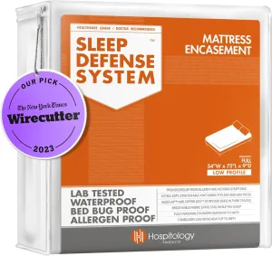 HOSPITOLOGY PRODUCTS Mattress Encasement - Zippered Bed Bug Dust Mite Proof Hypoallergenic - Sleep Defense System - Full/Double - Waterproof - Stretchable - Low Profile 9" Depth - 54" W x 75" L