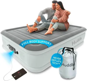 Huddle® Luxury Never Deflate Full Air Bed with Patented Dual Pump SlumberGuard™ Premium Technology | Inflatable Mattress with Built-in Pump | Comfortable Inflatable Mattress