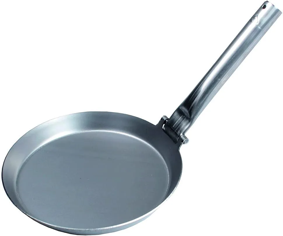 Hunter Pan with Metal Folding Handle for Outdoor Cooking and Roasting Over Open Fire or Grill Iron Pan Cast Iron Carbon Steel and Space-Saving