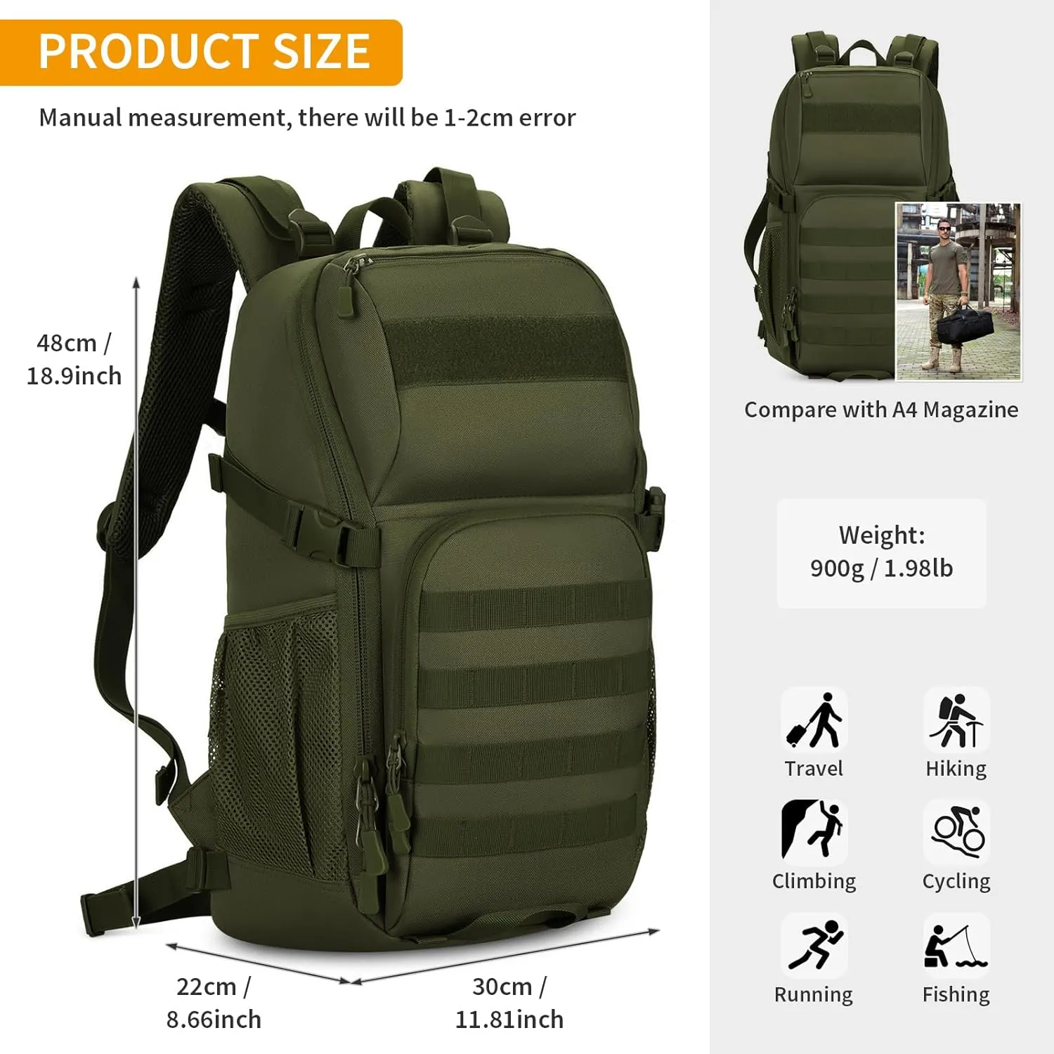 HUNTVP Military MOLLE Backpack Hunting Rucksack Gear Tactical Backpack Assault Pack 25L (Army Green)