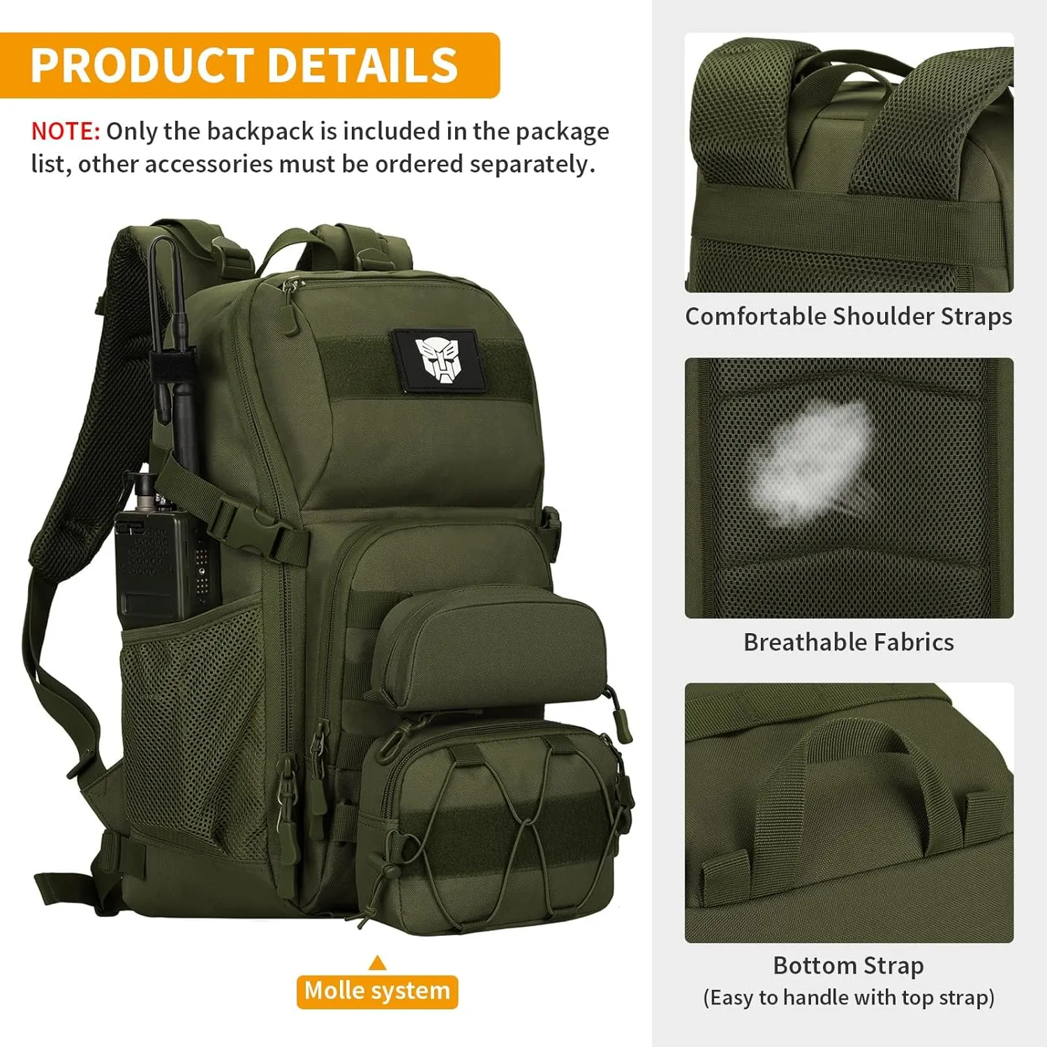 HUNTVP Military MOLLE Backpack Hunting Rucksack Gear Tactical Backpack Assault Pack 25L (Army Green)