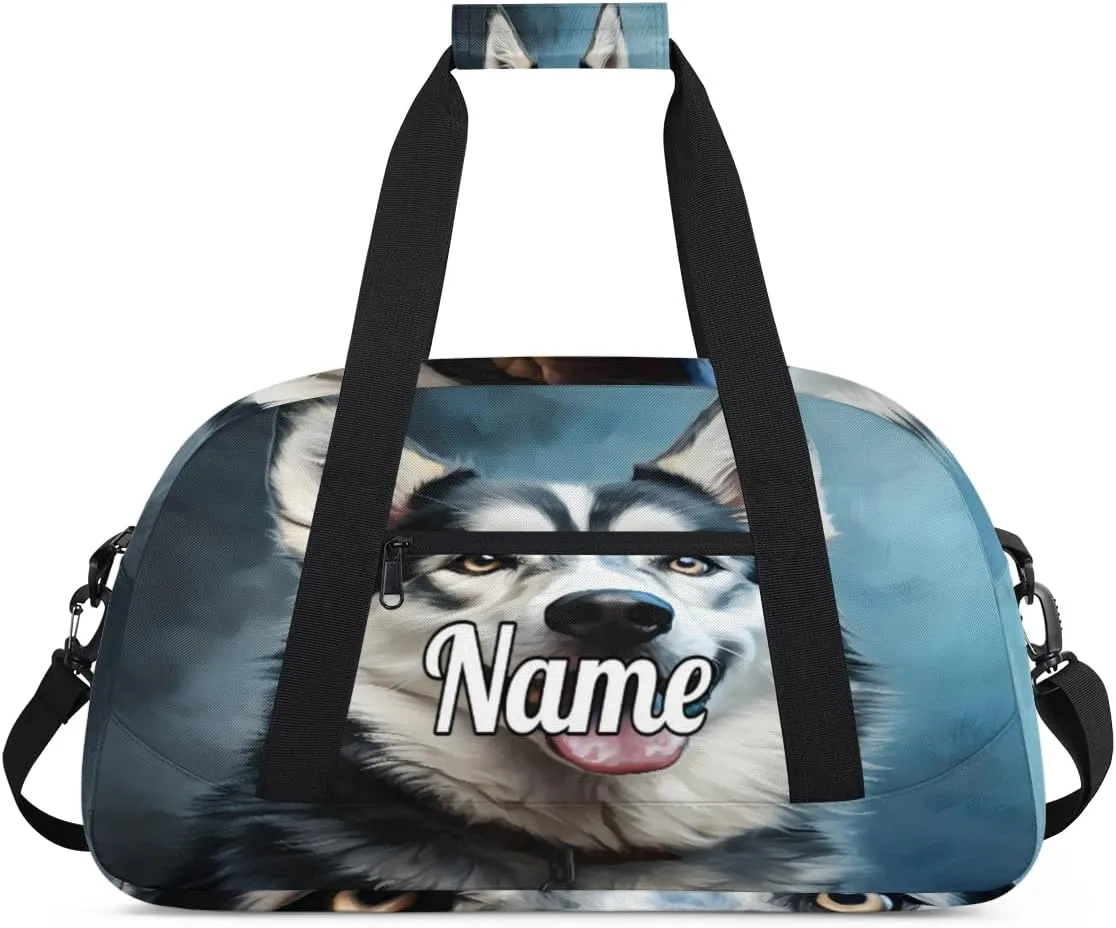 Husky Dog Printed Custom Name Sport Duffel Bag Dance Bag for Girls Teens Personalized Ballet Bag Gift for Birthday Christmas Helloween