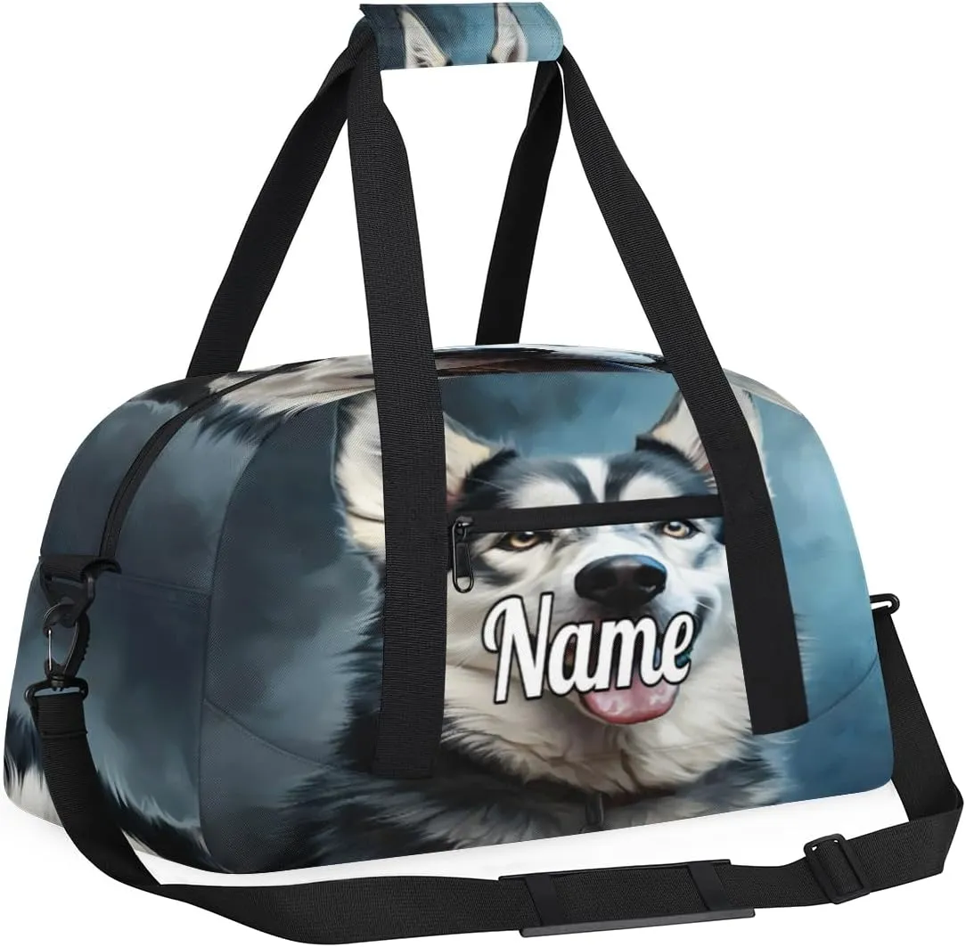 Husky Dog Printed Custom Name Sport Duffel Bag Dance Bag for Girls Teens Personalized Ballet Bag Gift for Birthday Christmas Helloween