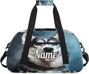 Husky Dog Printed Custom Name Sport Duffel Bag Dance Bag for Girls Teens Personalized Ballet Bag Gift for Birthday Christmas Helloween