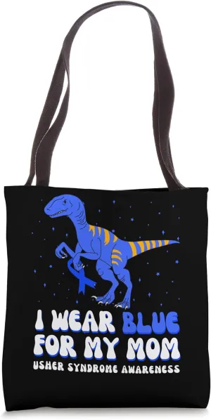 I Wear Blue For My Mom Usher Syndrome Awareness Ribbon Tote Bag